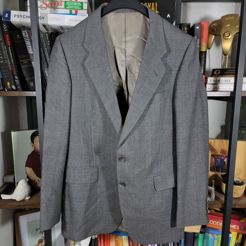 VTG St. Michael Men's Sport Coat Blazer Two Button Gray Plaid Wool‎ Sz 38S